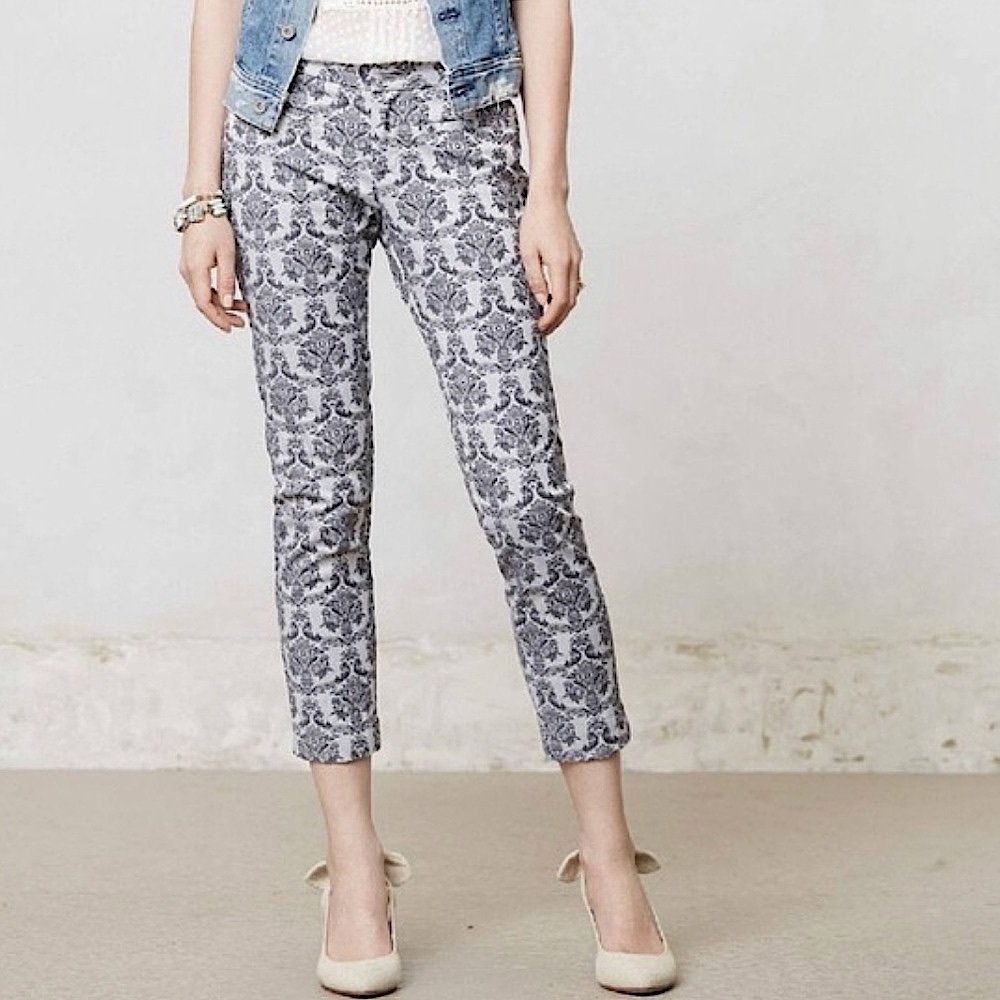 NWOT ANTHROPOLOGIE Cartonnier brocade Charlie ankle pant gray 0 new without tags